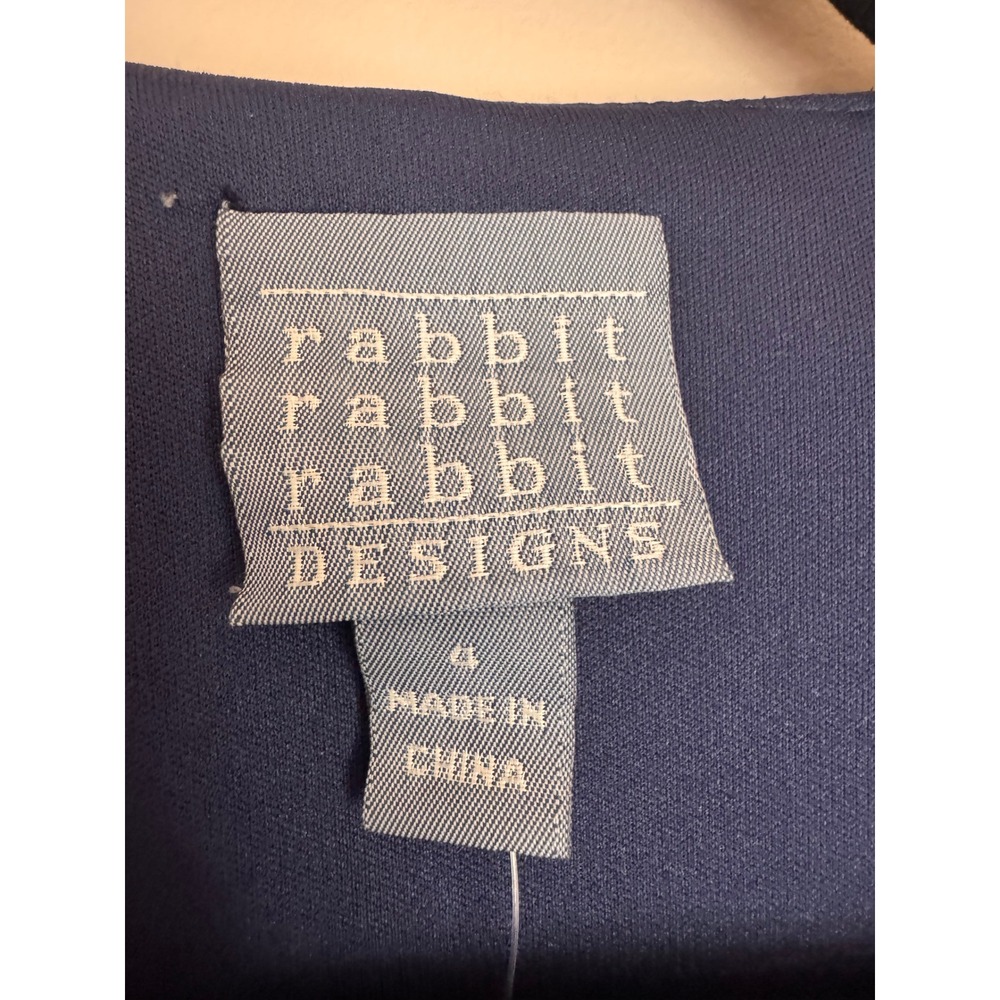 Rabbit Rabbit Rabbit Designs Navy Swiss Dot Ruffle Neck Dress Size 4 - Picture 3 of 7